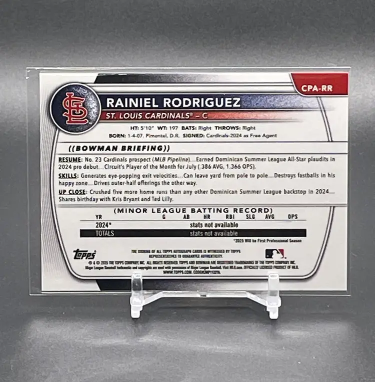 RAINIEL RODRIGUEZ 2025 Bowman Chrome #CPA-RR Purple Refractor Auto /250 - St. Louis Cardinals