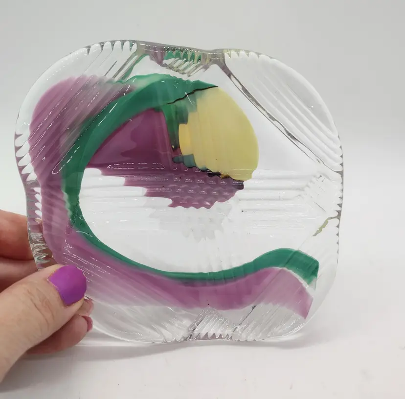 Studio Art Glass Fused Textured Trinket Dish Abstract Signed Jonie Vintage