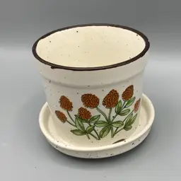 Vintage Miniature Stoneware Takahashi Orange Flower Ceramic Planter - Made in Japan - 3.5" Tall