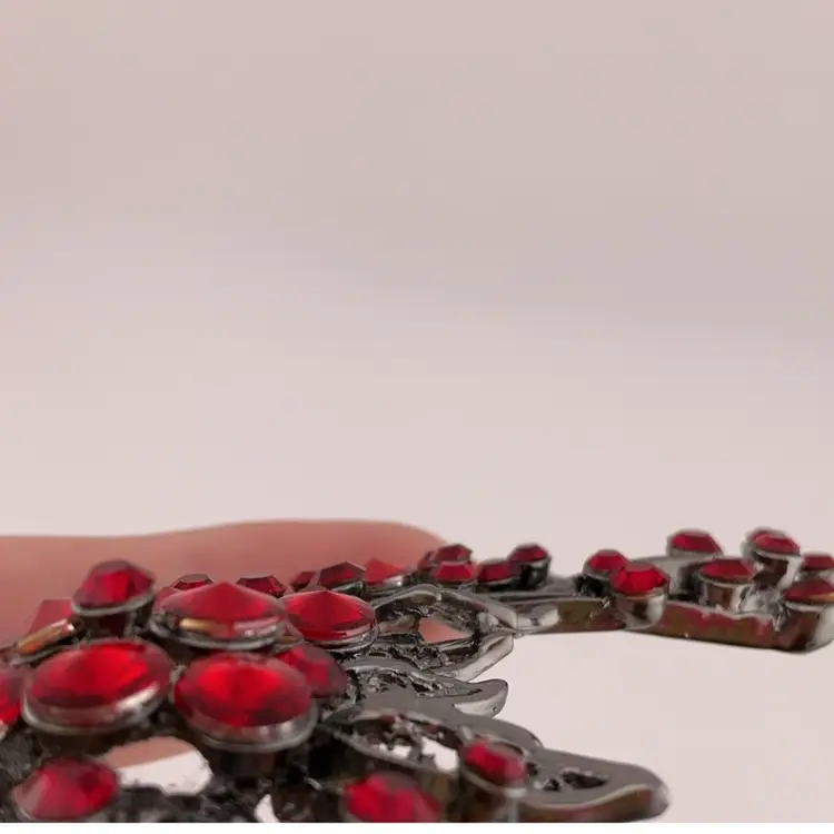 Red Rhinestone Rivoli/inverted Stones Spray Brooch Large