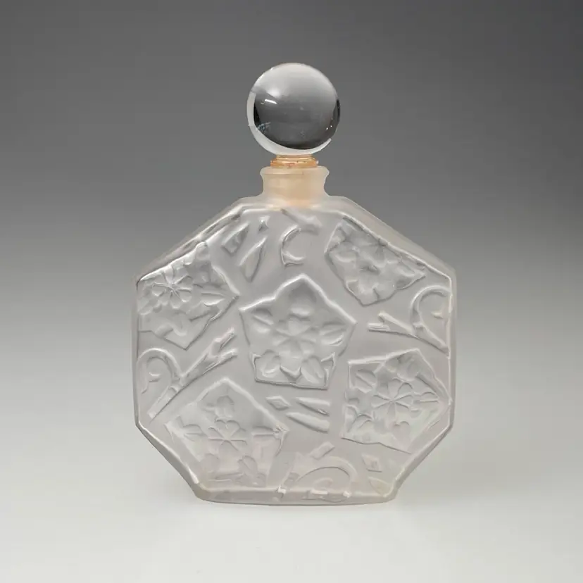 JC Jean-Charles Brosseau France Floral Frosted Perfume Bottle Empty Vintage 4.25"