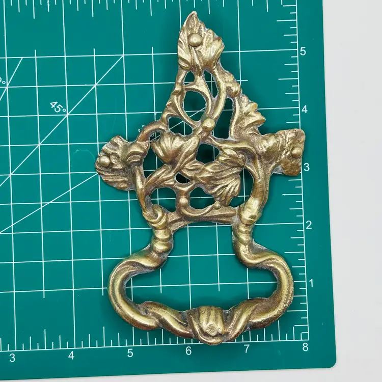 Ornate Brass Handle Pull Casket Floral Vines Vintage Antique 5 1/2" Set of 2