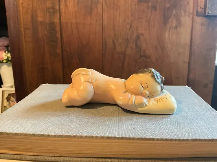 Chalkware Baby Figurine By Schmidt Japan 1950’s “Blessed Child” Personalized.
