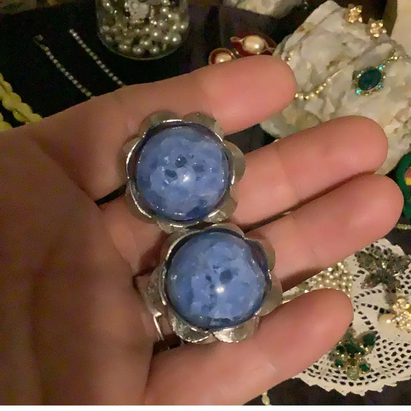 Vintage Crackle Lucite Blue Signed Art