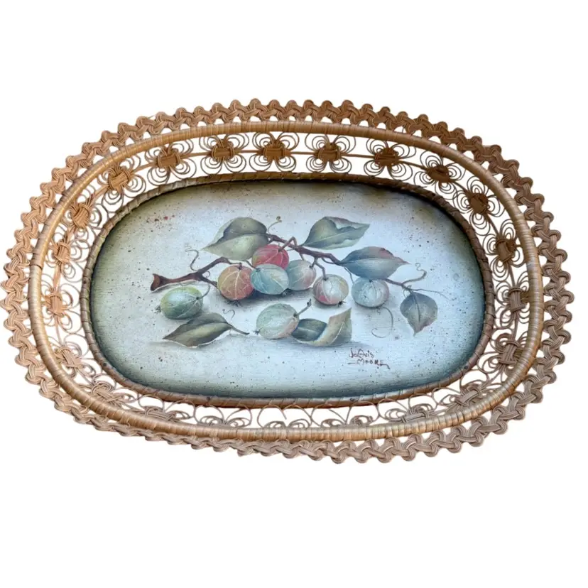 Hand painted wooden bottom basket