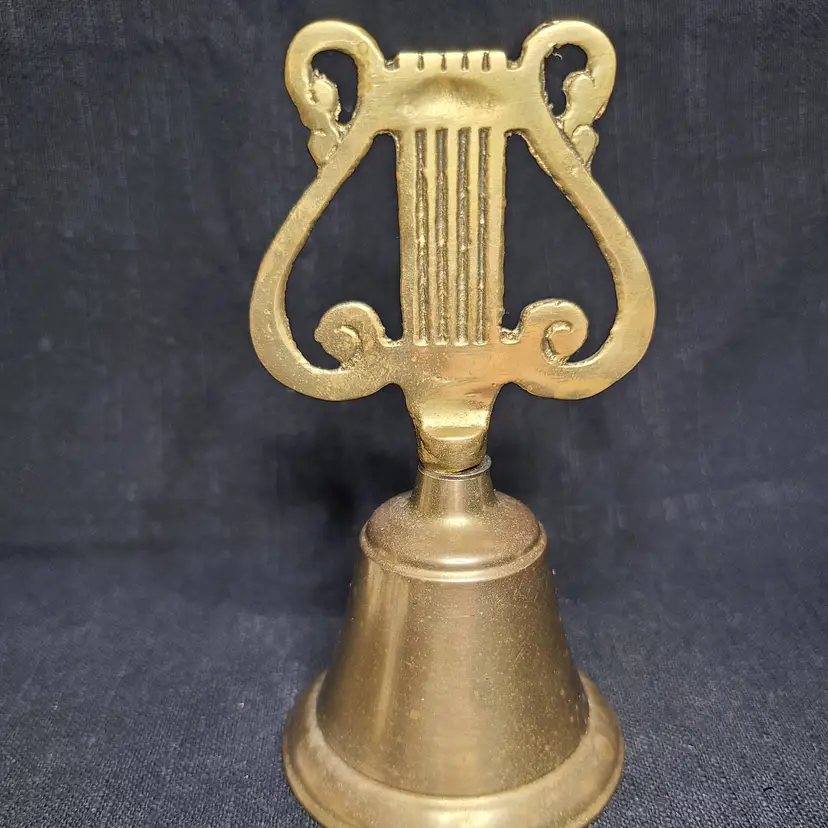 Vintage Brass Table Bell With Lyre Handle