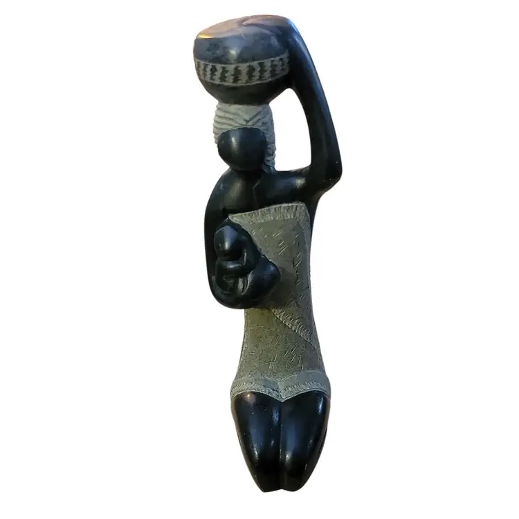 Haitian Mother Child Sculpture Stone Carving Folk Art 7" Tall