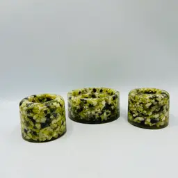 3 Piece Set Vintage Lucite Resin Vomit Stone Art Candle Holders In Avocado Green