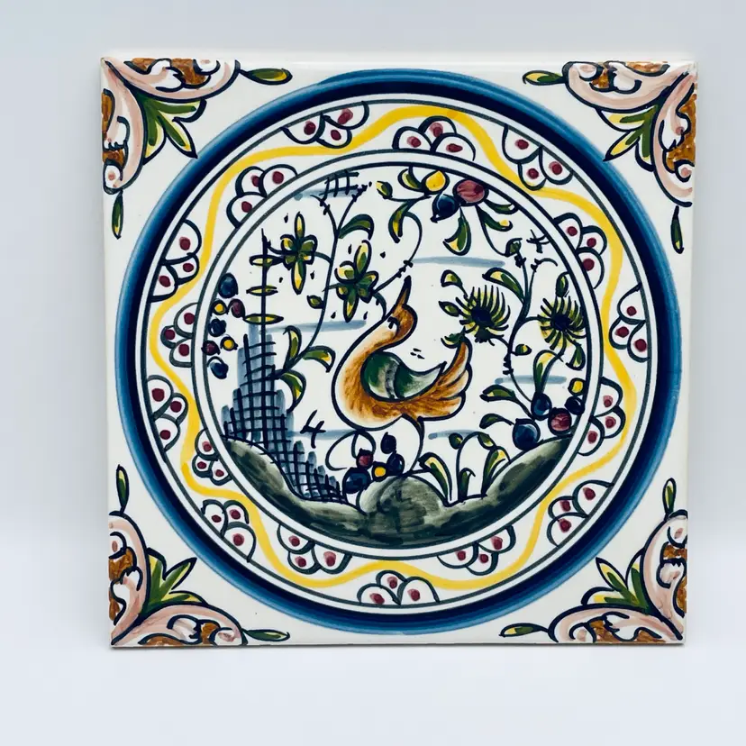 Hand Painted, Ceramic Tile/Trivet, Azupal, Bird, Made in Portugal, 6” x 6”