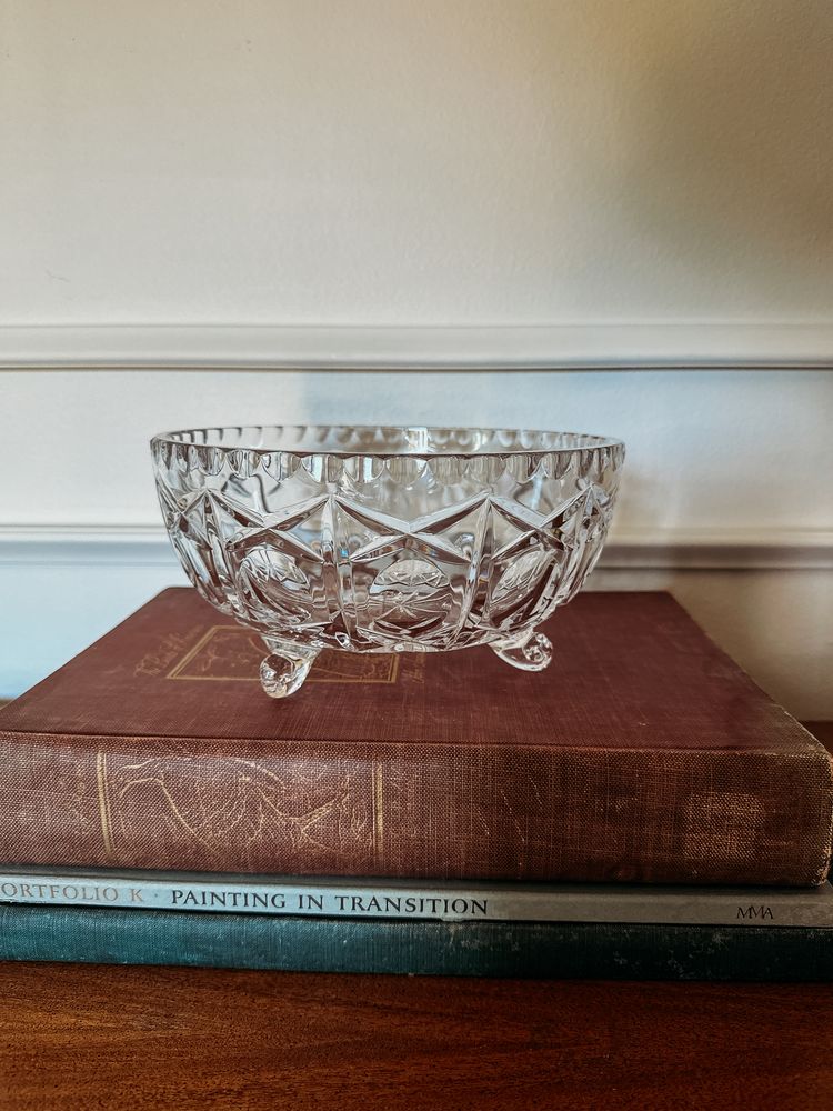 Heavy Hand Cut Lead Crystal 3 legged Bowl