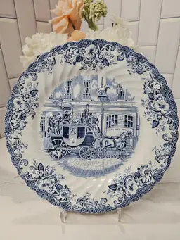 Salad Plate by Johnson Brothers, Coaching Scenes Blue collection