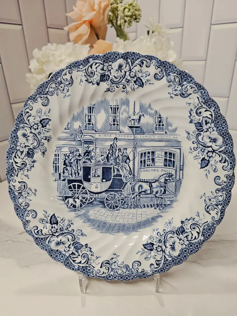 Salad Plate by Johnson Brothers, Coaching Scenes Blue collection