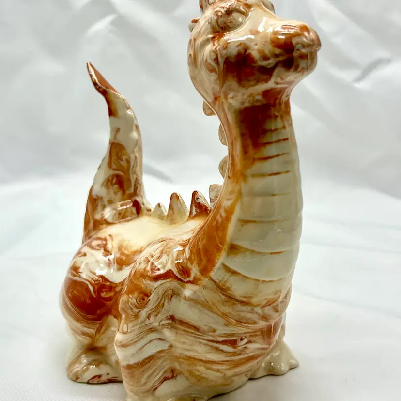 Alabama Clay Pottery Dragon Figurine Brown/Orange/White Swirl