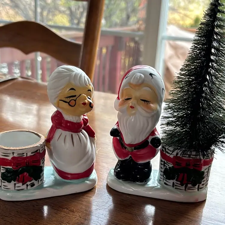 Santa And Mrs Clause Vintage Votive Holder Pair