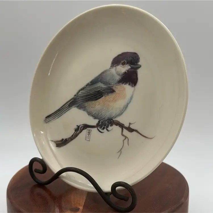 Signed Hand Painted Chickadee Bird Plate