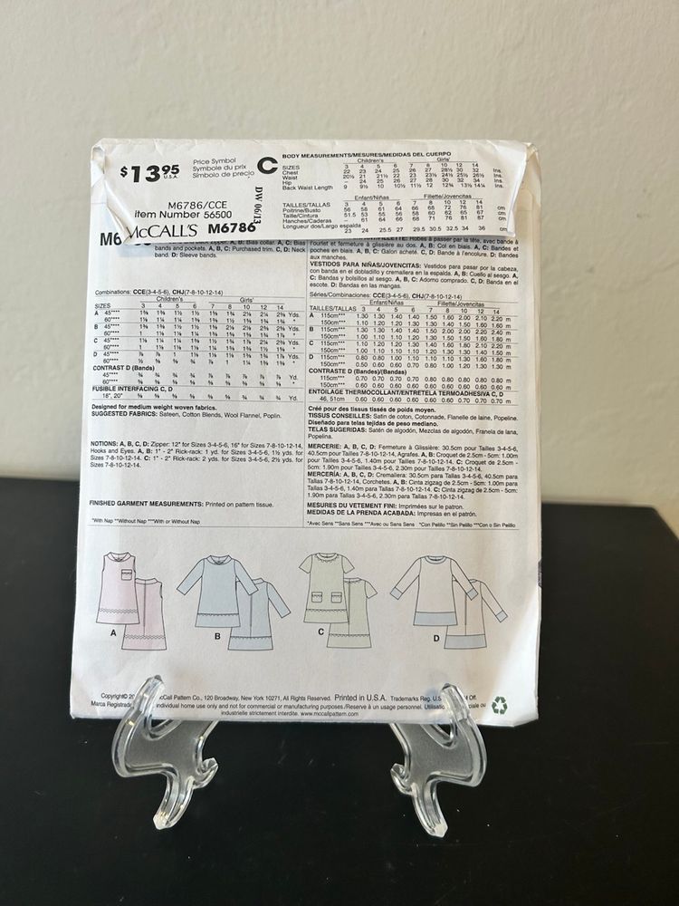 McCalls Pattern M6786 Girl’s Dresses Sz 3-6 Uncut FF