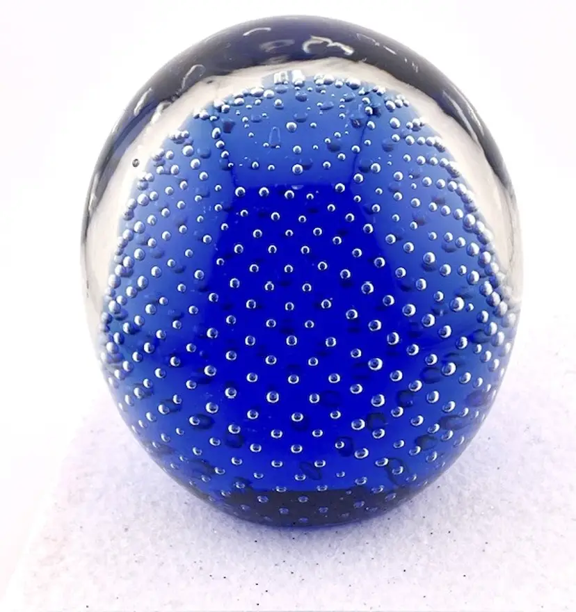 Vintage Extra Large Cobalt Blue Paperweight with Controlled Bubbles - 4.5" x 4.5"