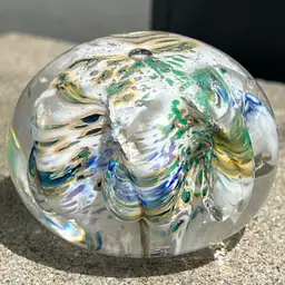 #13- Lovely Encased Floral Swirl Paperweight