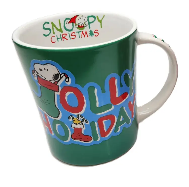 Snoopy Jolly Holiday Christmas Mug by Gibson Snoopy in Stocking EUC