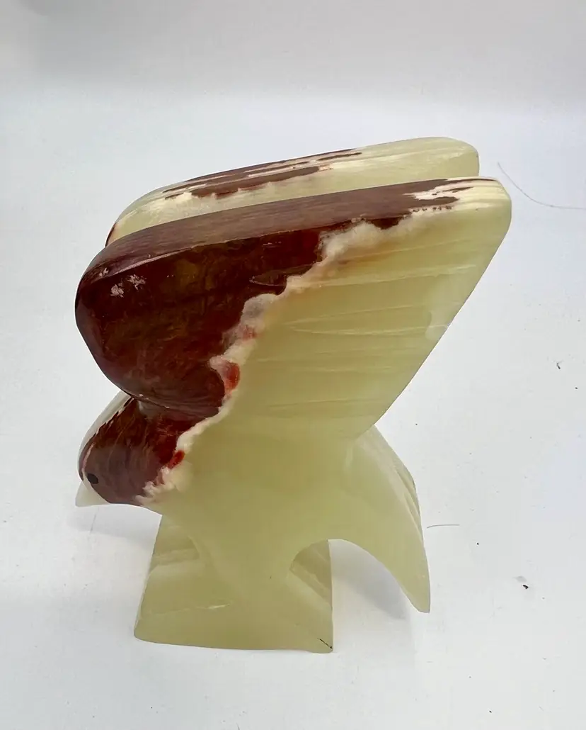 Vintage Hand Carved Cream & Brown Onyx Eagle Figurine Made Pakistan
