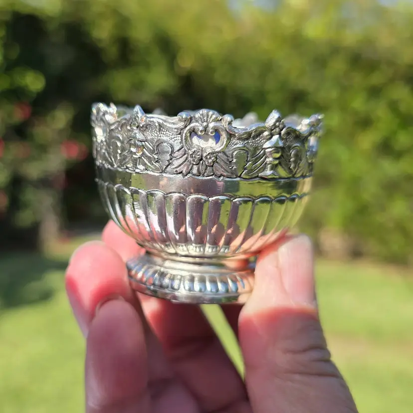 Vintage Raimond Silverplate Salt Cellar Set of 2– NIB Floral Pedestal