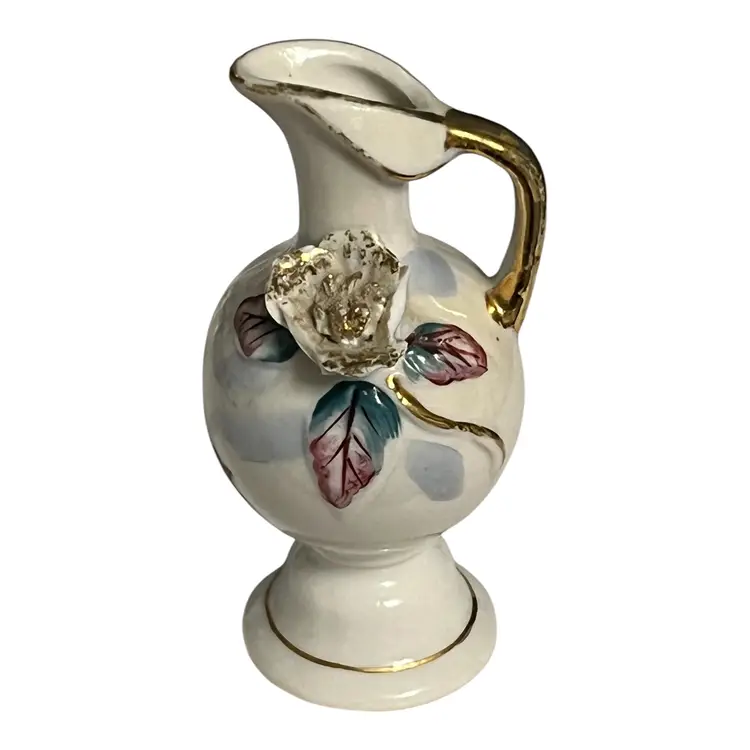 Vintage "Souvenir of Detroit Zoo" Miniature Pitcher Vase – Made in Occupied Japan – 3.5” Tall – Floral with Gold Trim – READ