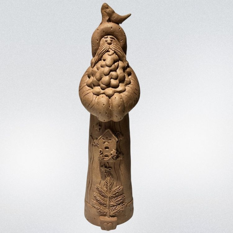 Old World- Resin Pencil Santa Figurine – Folk Art Style with Bird & Birdhouse, Christmas Decor- 9” Tall