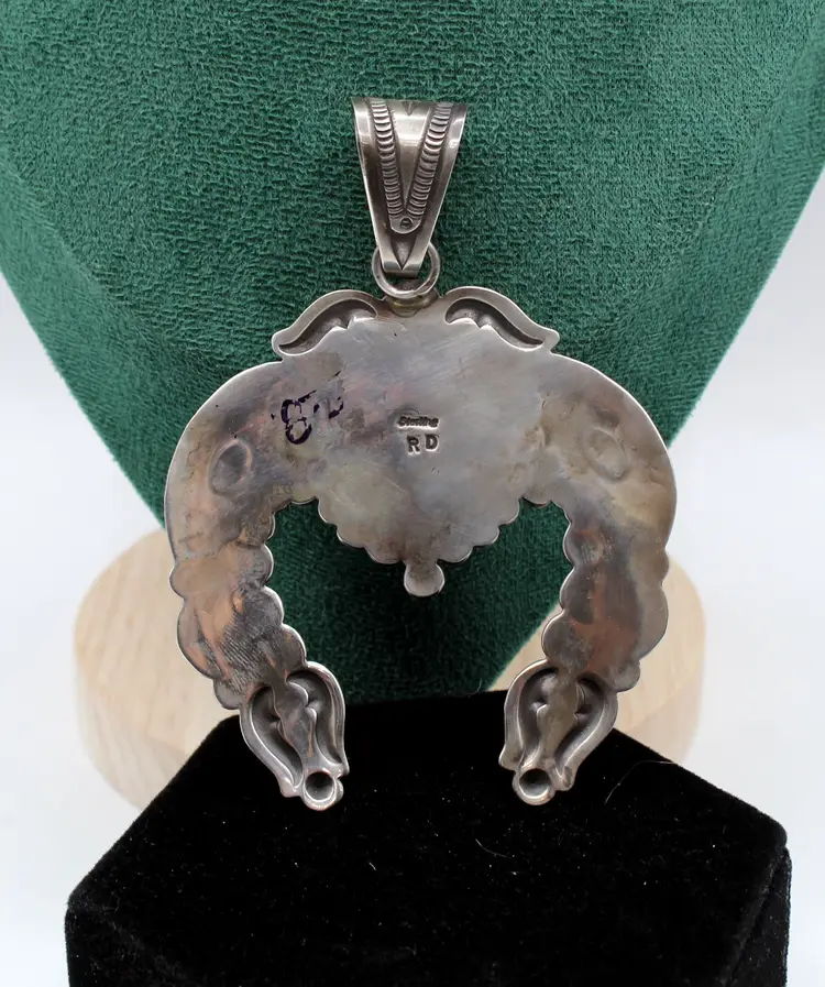 Native American RD sterling silver turquoise statement Naja pendant 44g