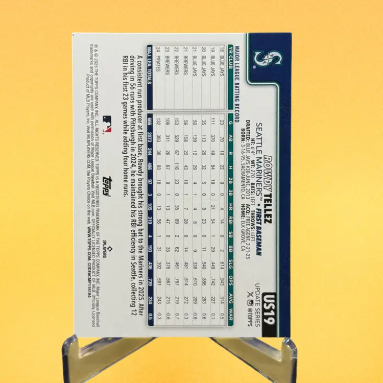 Rowdy Tellez 2025 Topps Update Series #US19 Holiday Orange Seattle Mariners