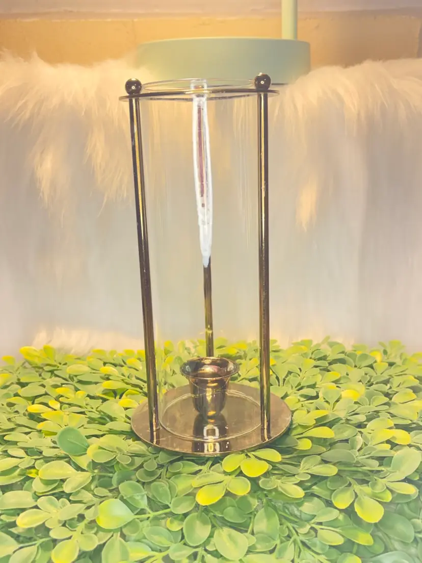 Vintage Brass & Glass Hurricane Candle Holder