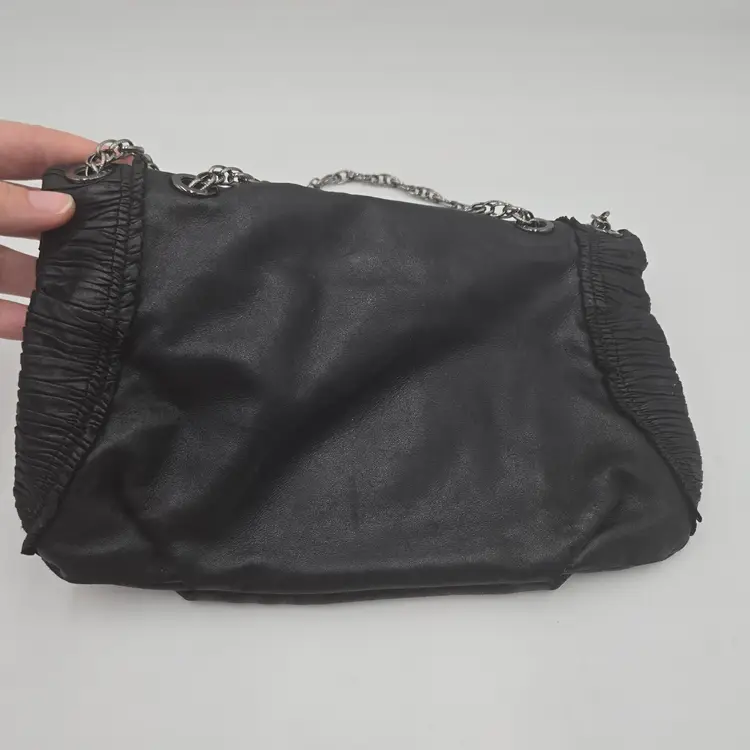 Elie Tahari Soft Pleated Leather Black Medium Shoulder Bag Chain Strap