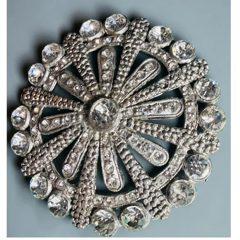Antique Art Deco Pot Metal Rhinestone Flower Brooch - C-clasp - circa 1910-1915