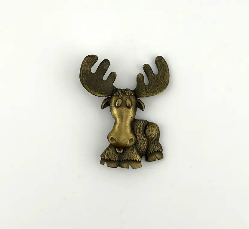 Vintage Signed JJ Brass Tone Moose Brooch 2.25”x 2”