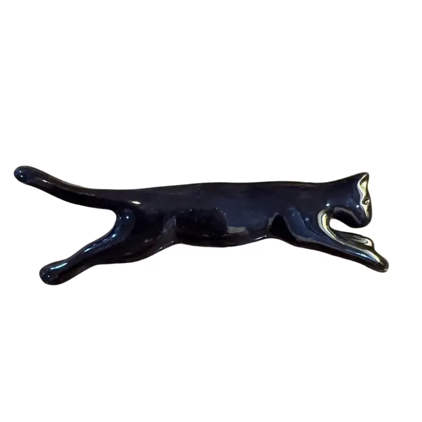 Vintage Glass Black Cat Brooch