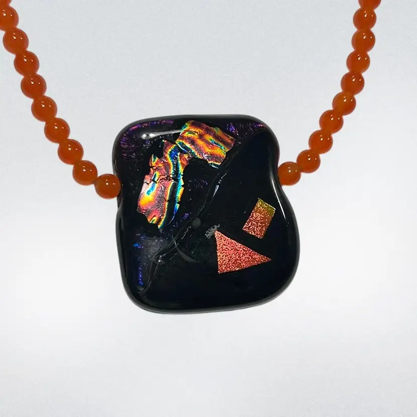 Fused Dichroic Art Glass Beaded Necklace w/ Toggle Clasp | 16”