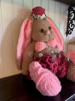 Unique "I Dream of Jeannie" Crocheted Bunny 17.5 x 8.5 x 4.5