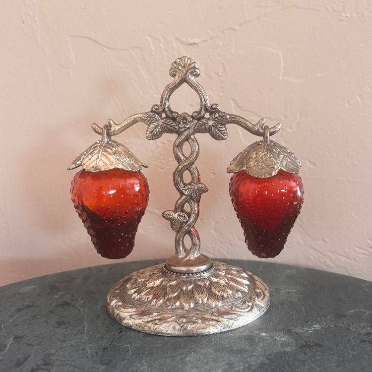 Vintage 60s Japanese Hanging Glass Strawberry Salt & Pepper Shakers