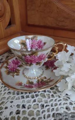 Vintage Floral Tea cup and Saucer - Vintage Chrysanthemum Tea Cup