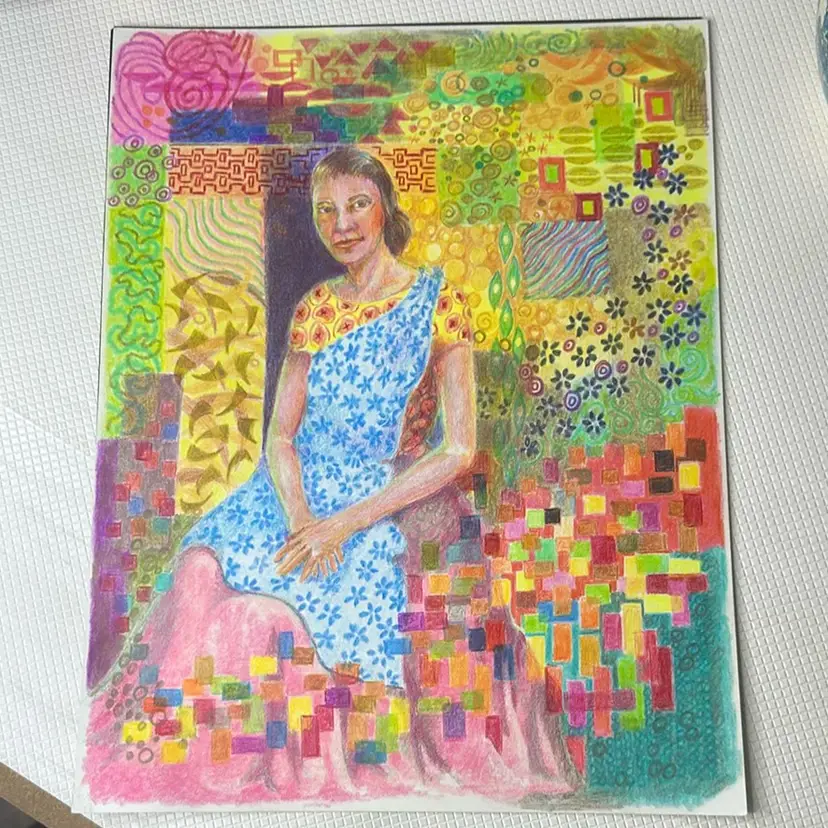 Art Drawing Of All Colors with a lady and mix media patterns Done By Artists