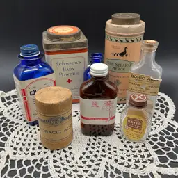 “Grandma’s Medicine Cabinet” VTG Bottles, Paper Boxes & Tins
