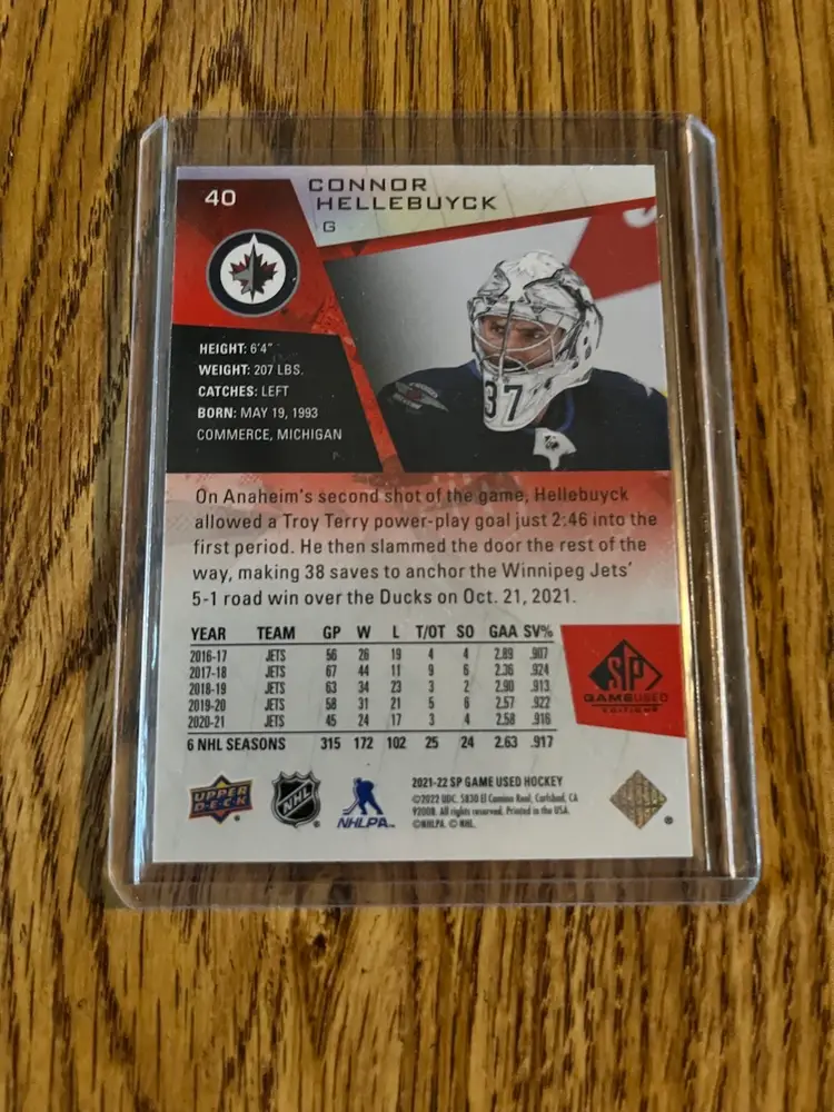 2021-22 SP Game Used Connor Hellebuyck /205 Jets