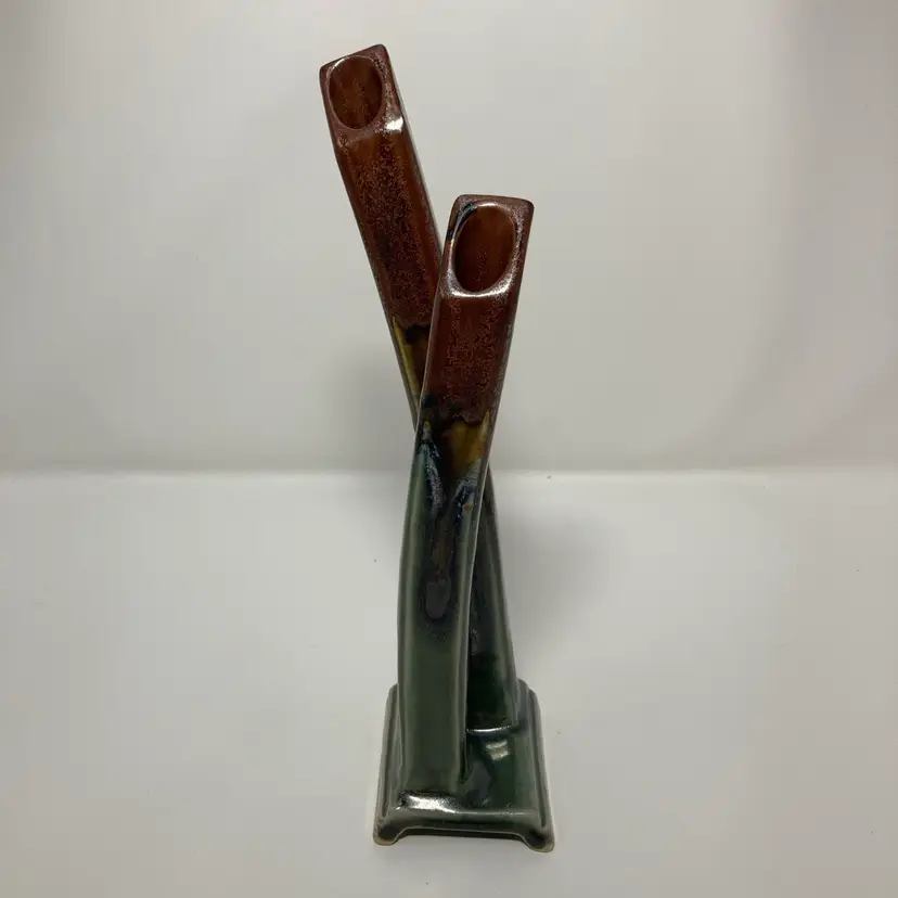 Signed Still Fire Double Spout Pottery Vase! 10” Tall!