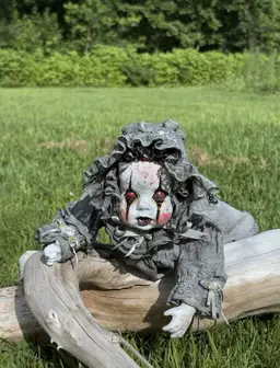 Horror Doll Jinx Scary Halloween OOAK (one of a kind) 17” Hand Painted Stage Prop Or Decor