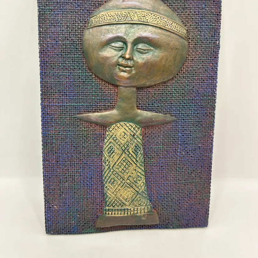 African Style Tribal Art- Large Head Person 6 3/4x 4 3/4