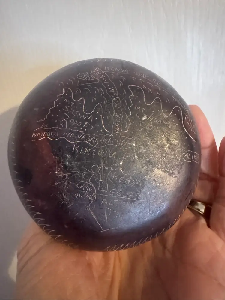 Stone Pot With Map Of Kenya Inscribed On The Bottom 3.5”