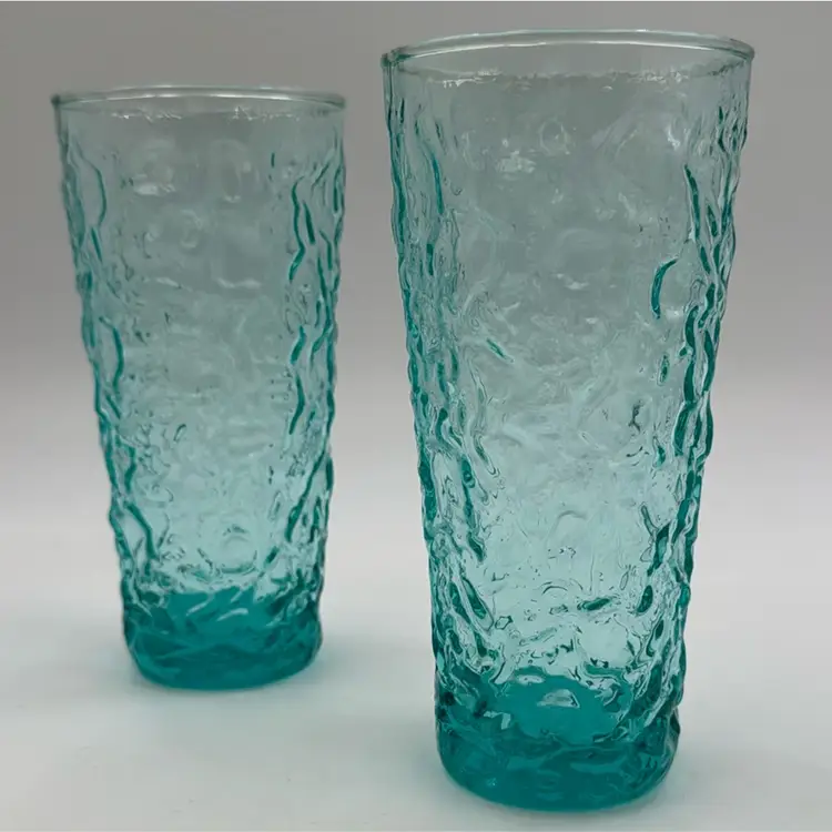 2 Vintage Aquamarine Drink Glasses Anchor Hocking