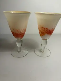 Two Fabulous HAND CRAFTED Cased Art Glass Wine Water GOBLET Glass