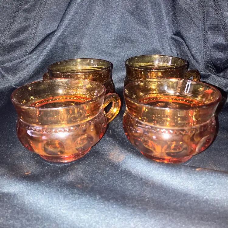 Indiana Glass Amber King's Crown Thumbprint Cups Set Of 4 Capacity 6oz