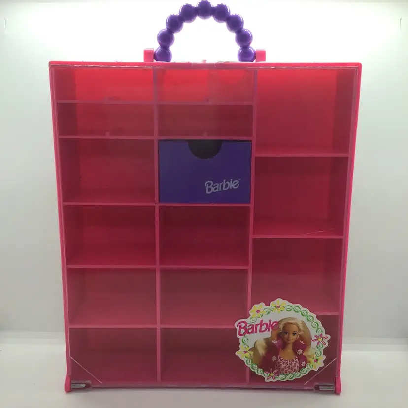 Vintage Pink 1993 Mattel Barbie accessory wardrobe storage case quilted sides
