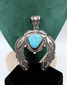 Native American RD sterling silver turquoise statement Naja pendant 44g